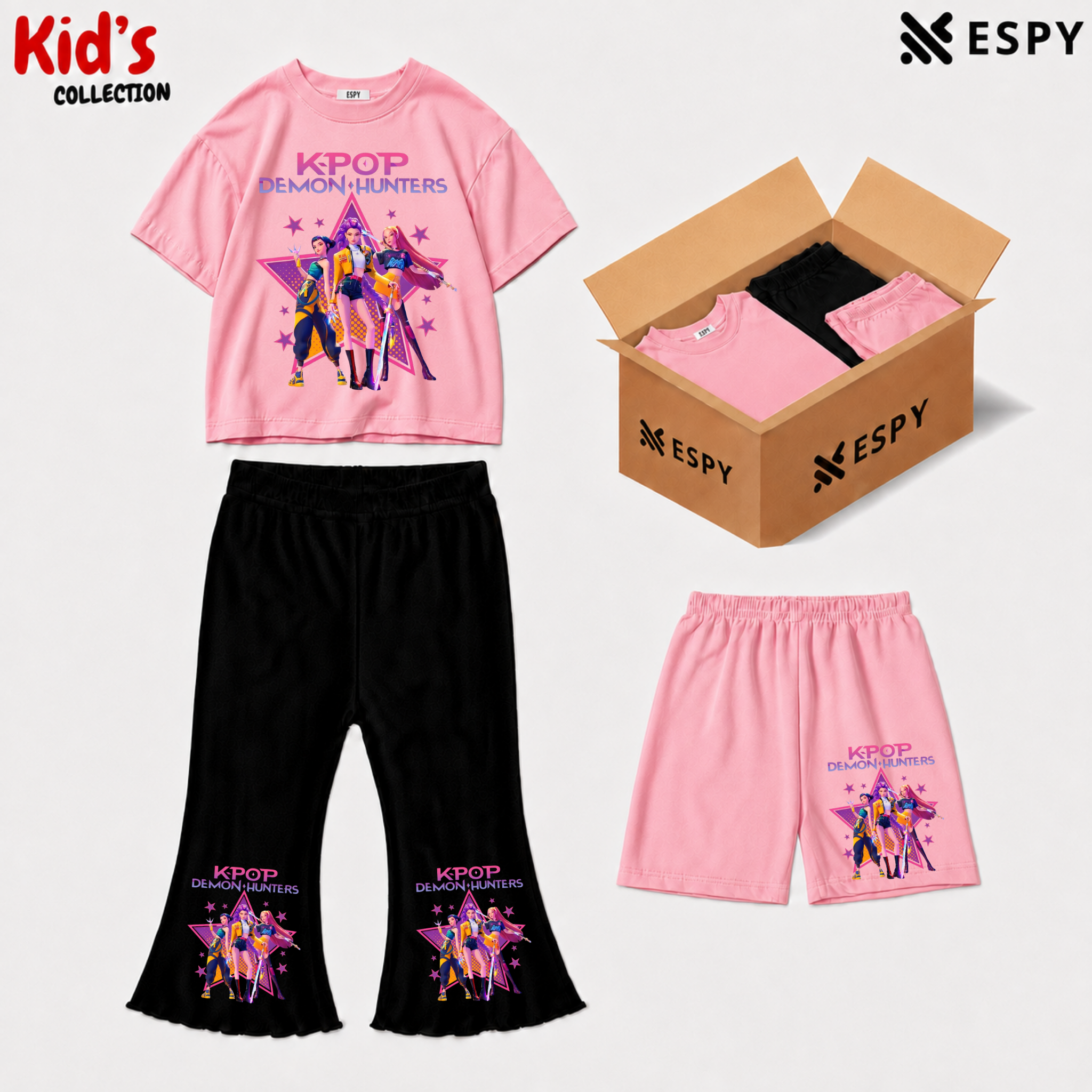 Kids 3-Piece Outfit Bundle Set – T-Shirt, Flared Pant & Shorts