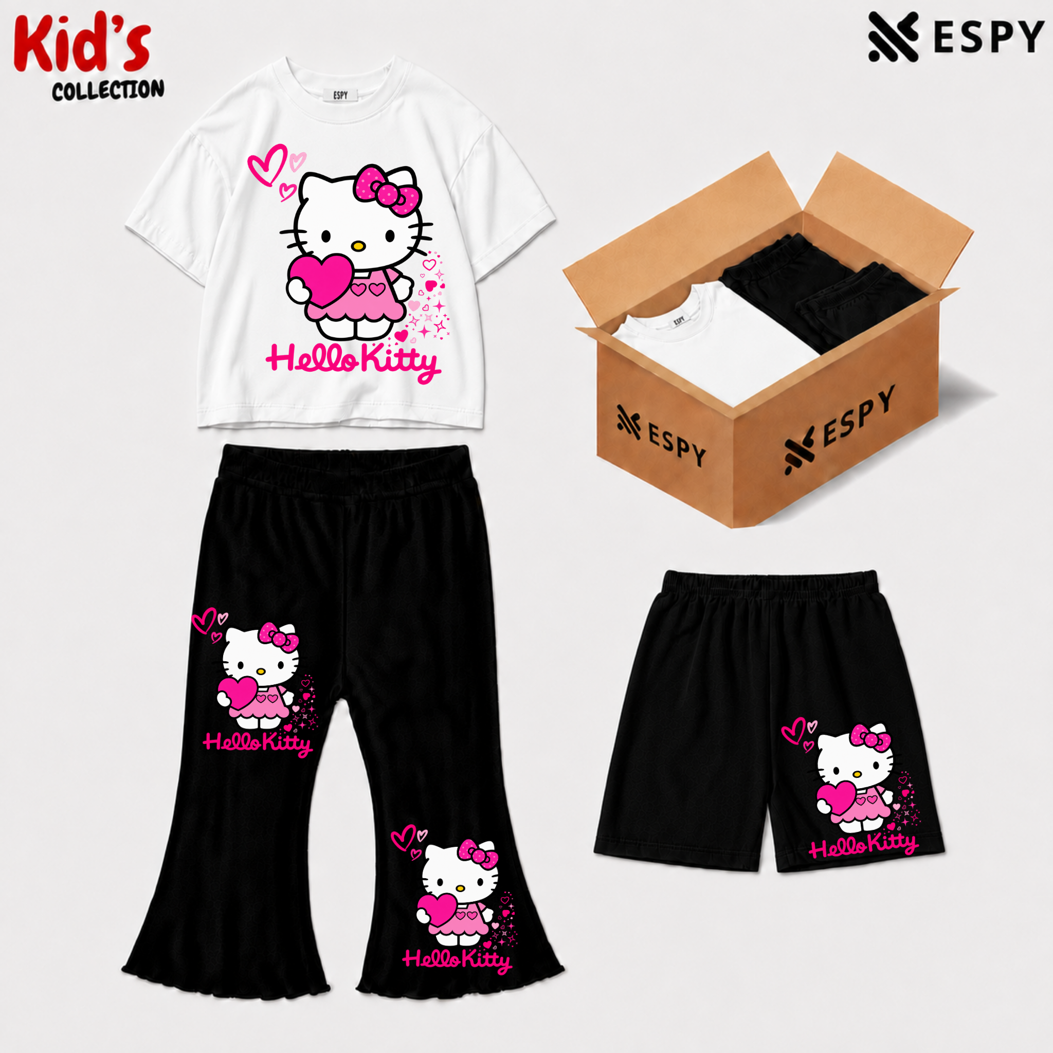 Kids 3-Piece Outfit Bundle Set – T-Shirt, Flared Pant & Shorts