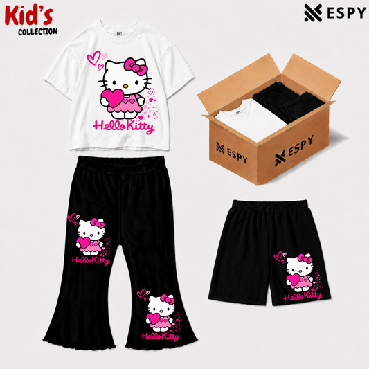 Kids 3-Piece Outfit Bundle Set – T-Shirt, Flared Pant & Shorts