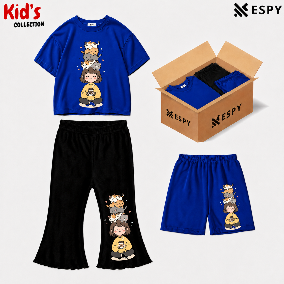 Kids 3-Piece Outfit Bundle Set – T-Shirt, Flared Pant & Shorts