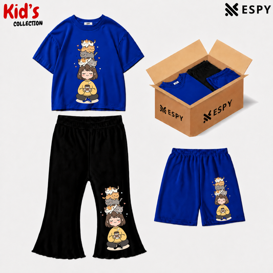 Kids 3-Piece Outfit Bundle Set – T-Shirt, Flared Pant & Shorts