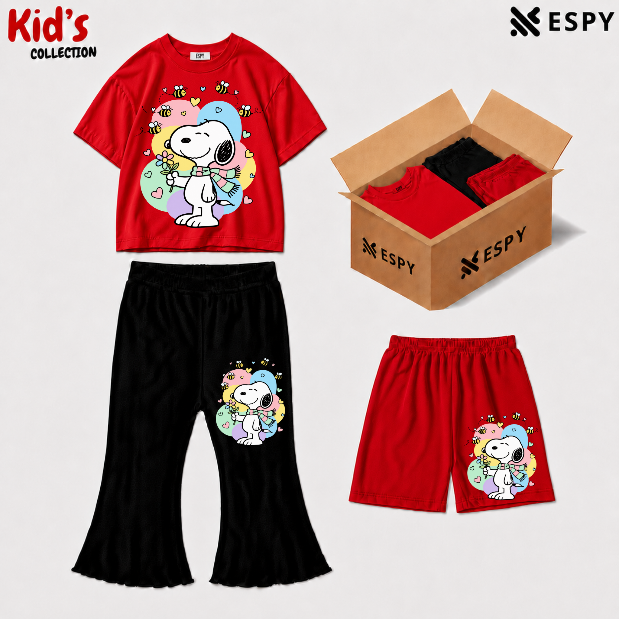 Kids 3-Piece Outfit Bundle Set – T-Shirt, Flared Pant & Shorts