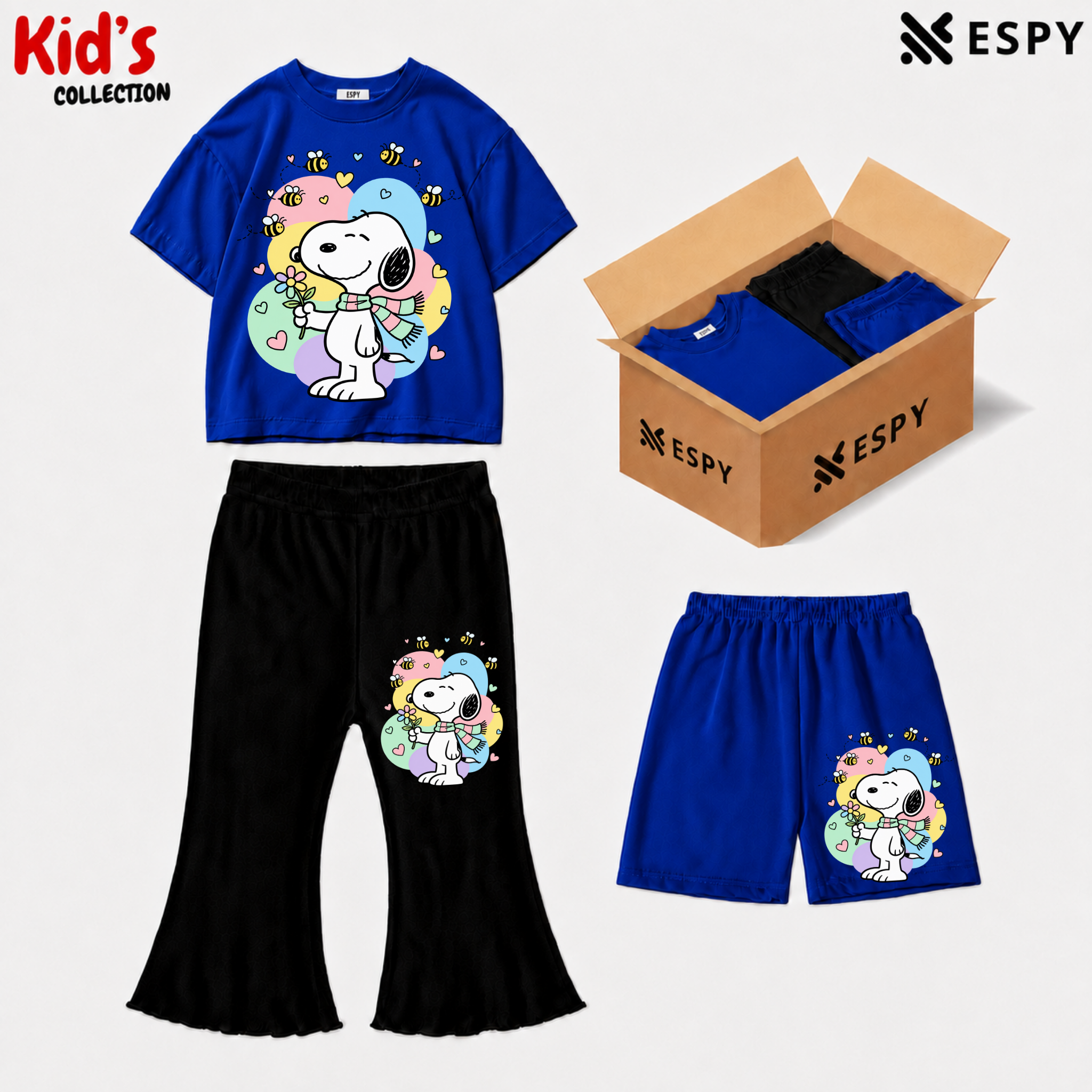 Kids 3-Piece Outfit Bundle Set – T-Shirt, Flared Pant & Shorts
