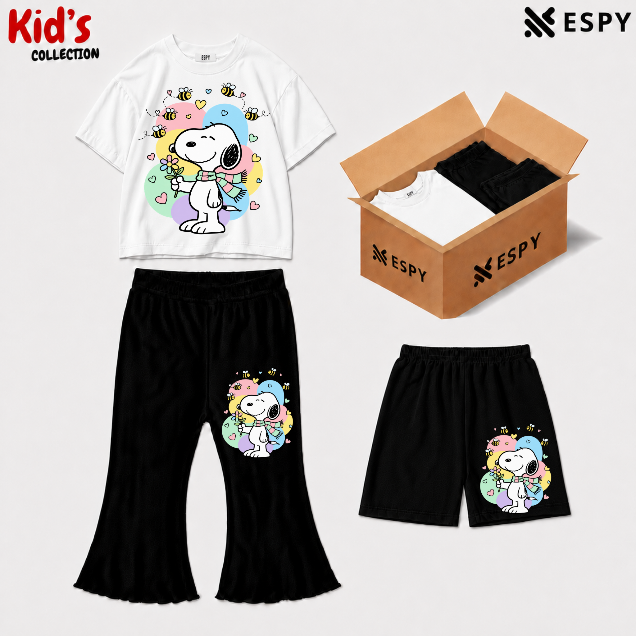 Kids 3-Piece Outfit Bundle Set – T-Shirt, Flared Pant & Shorts