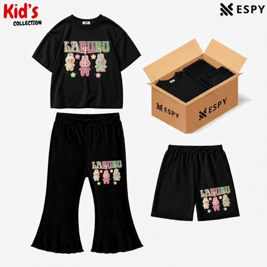 Kids 3-Piece Outfit Bundle Set – T-Shirt, Flared Pant & Shorts
