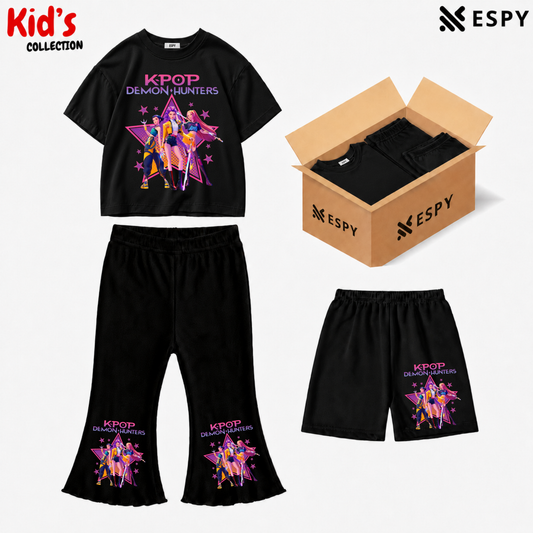 Kids 3-Piece Outfit Bundle Set – T-Shirt, Flared Pant & Shorts
