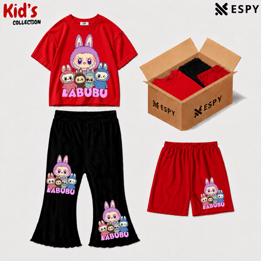 Kids 3-Piece Outfit Bundle Set – T-Shirt, Flared Pant & Shorts
