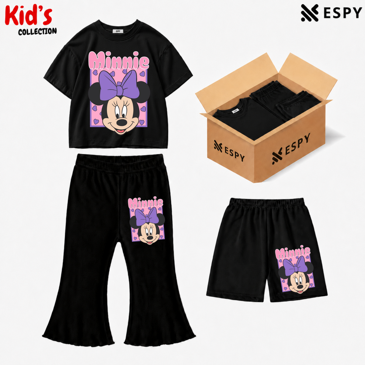 Kids 3-Piece Outfit Bundle Set – T-Shirt, Flared Pant & Shorts