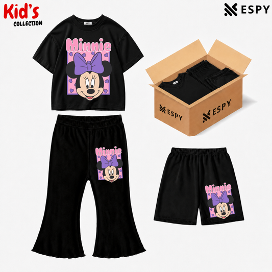 Kids 3-Piece Outfit Bundle Set – T-Shirt, Flared Pant & Shorts