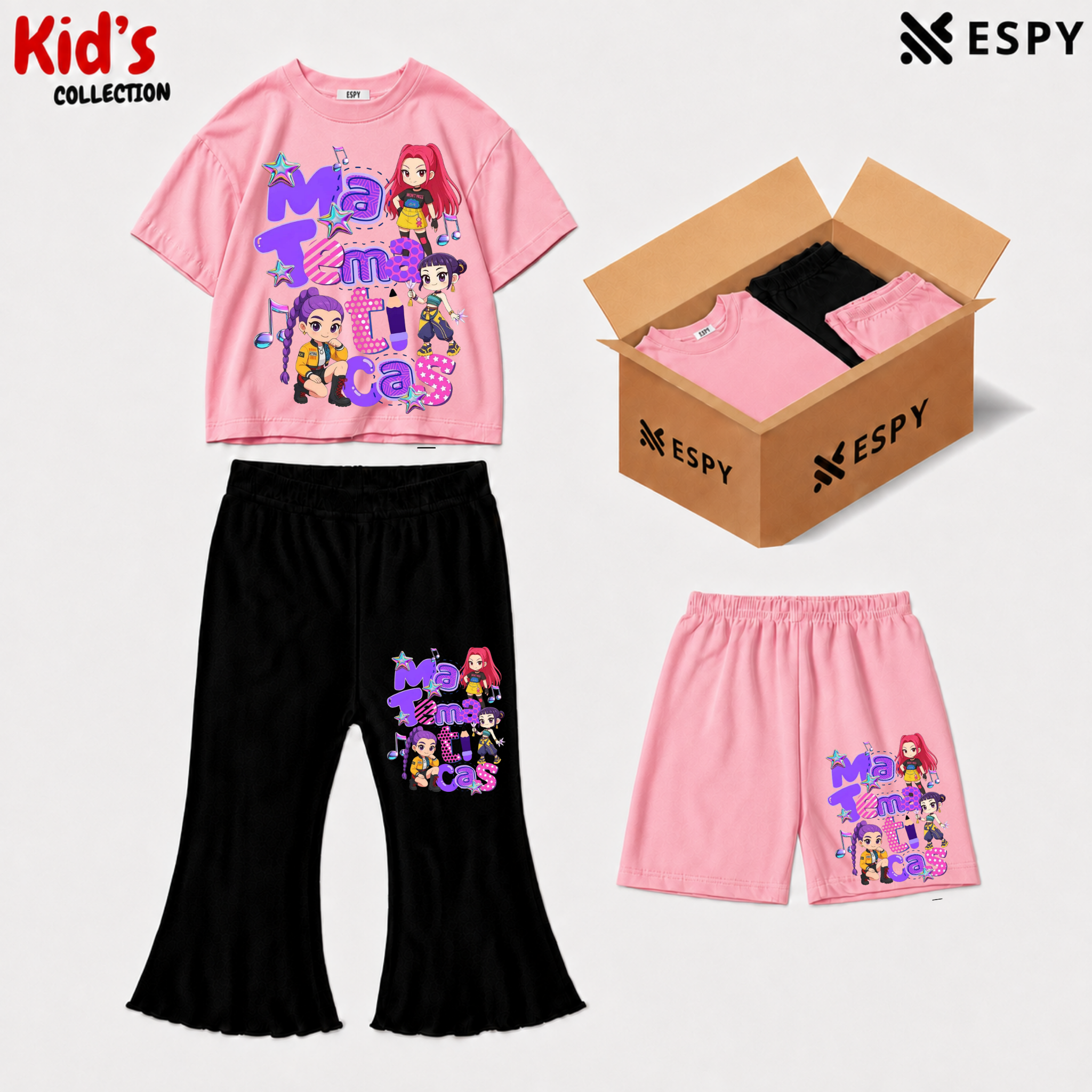 Kids 3-Piece Outfit Bundle Set – T-Shirt, Flared Pant & Shorts