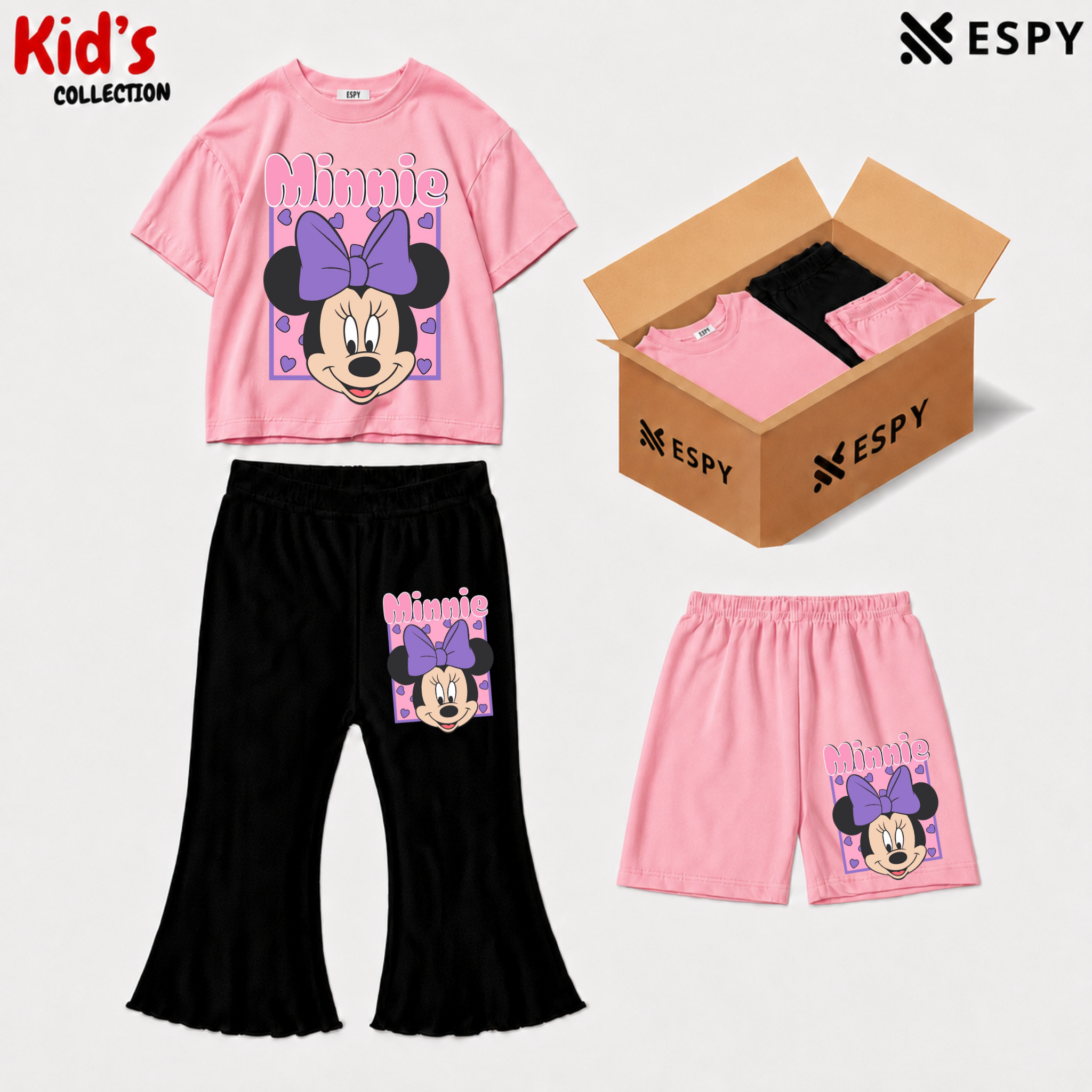 Kids 3-Piece Outfit Bundle Set – T-Shirt, Flared Pant & Shorts