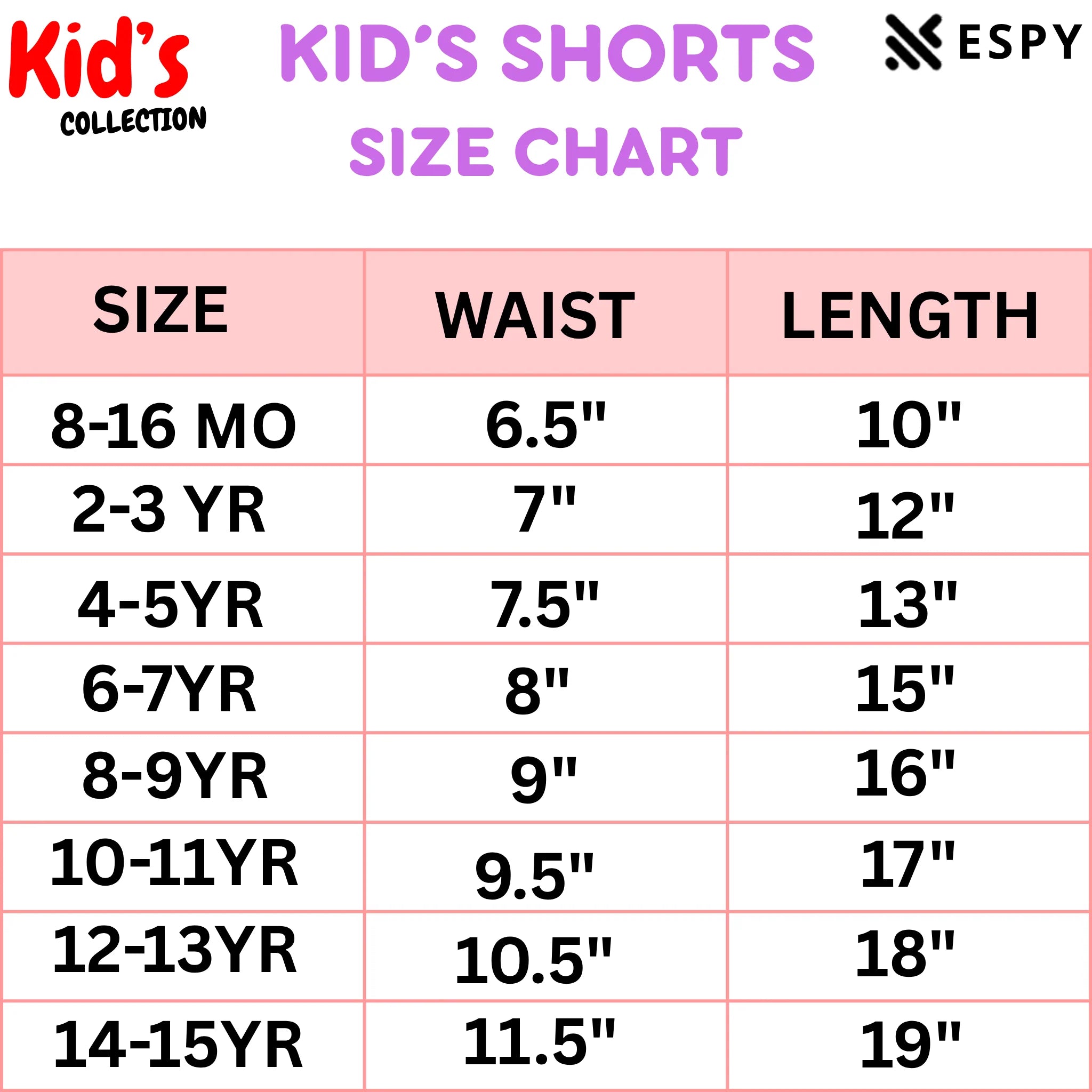 kids shorts size chart in bangladesh