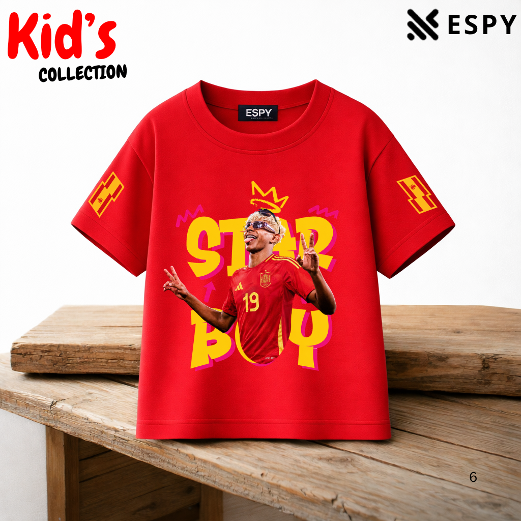 Kids Lamine Yamal World Cup Champion Cotton Drop Shoulder T-Shirt