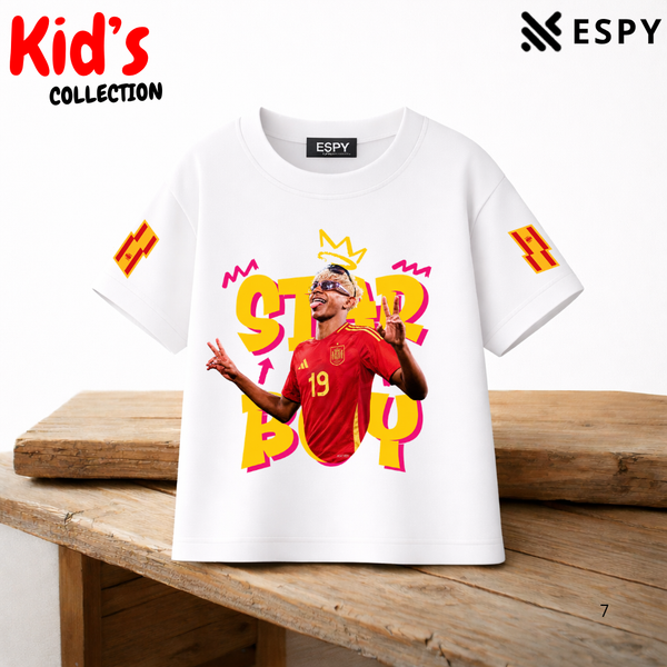 Kids Lamine Yamal World Cup Champion Cotton Drop Shoulder T-Shirt