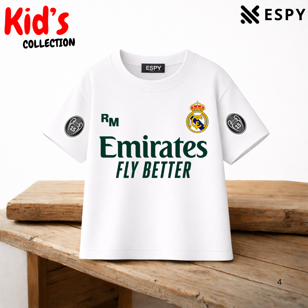 Kids Real Madrid Cotton Drop Shoulder T-Shirt
