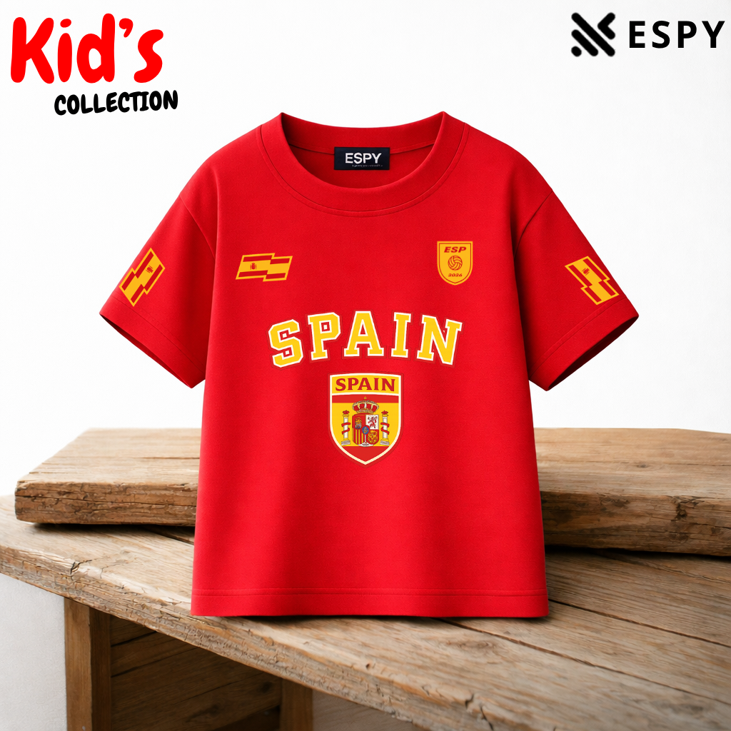 Kids Spain World Cup Cotton Drop Shoulder T-Shirt