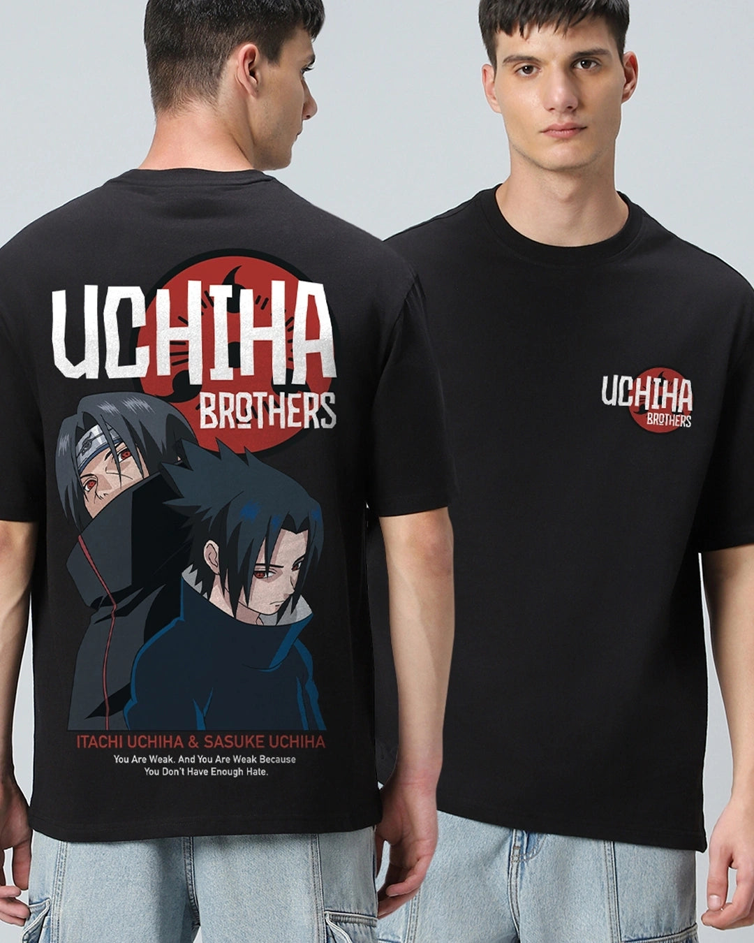 Men's Black Uchiha Brothers Graphic Printed Oversized T-shirt