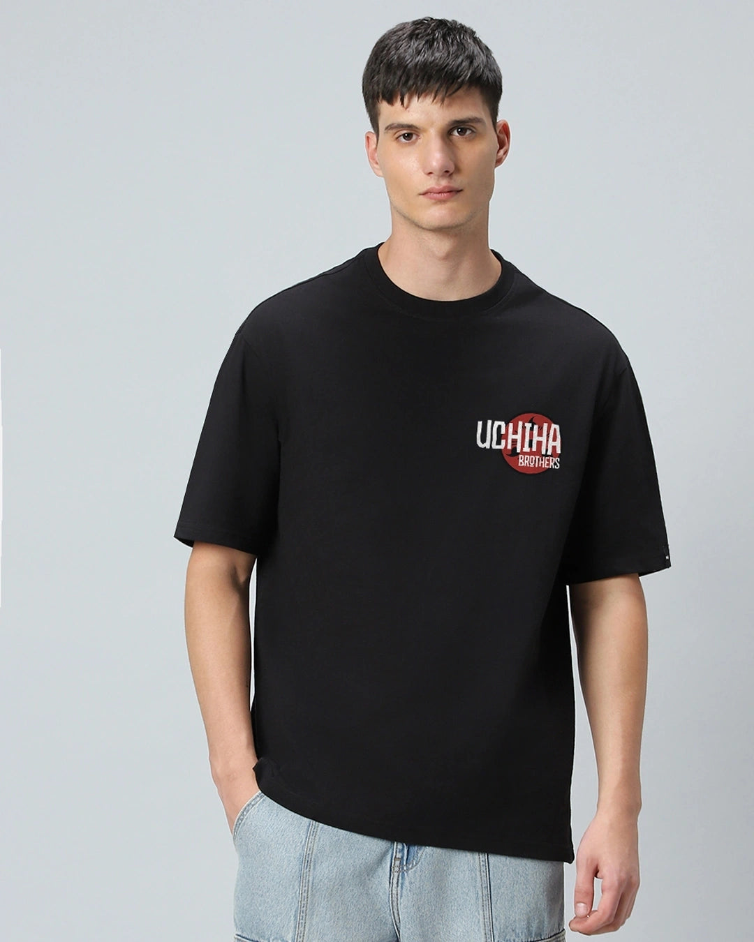 Men's Black Uchiha Brothers Graphic Printed Oversized T-shirt